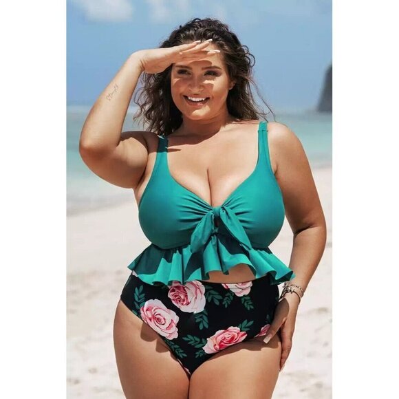 Yaritza Knotted Ruffle Plus Size Tankini Size 2X - Picture 1 of 5